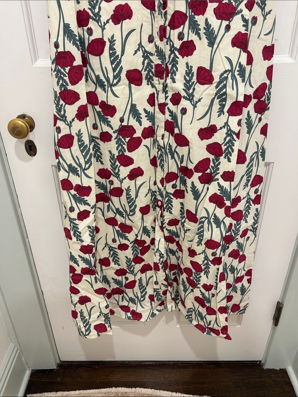 Puff-Sleeve Maxi Dress in Cream with Red Floral Print - Picture 4 of 5